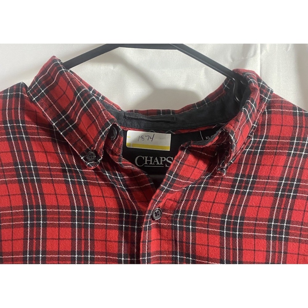Chaps Shirt Mens XL Extra Large Red Black Plaid Button Down‎ Long Sleeve Pocket - Picture 7 of 10
